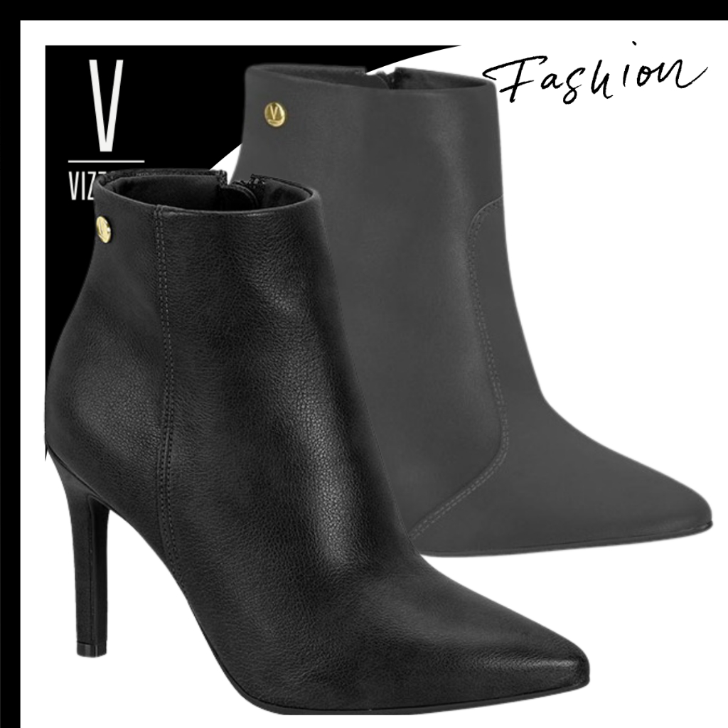 Bota Feminina Cano Curto Vizzano Salto Fino Alto Com Zíper Confortável Estilosa Original