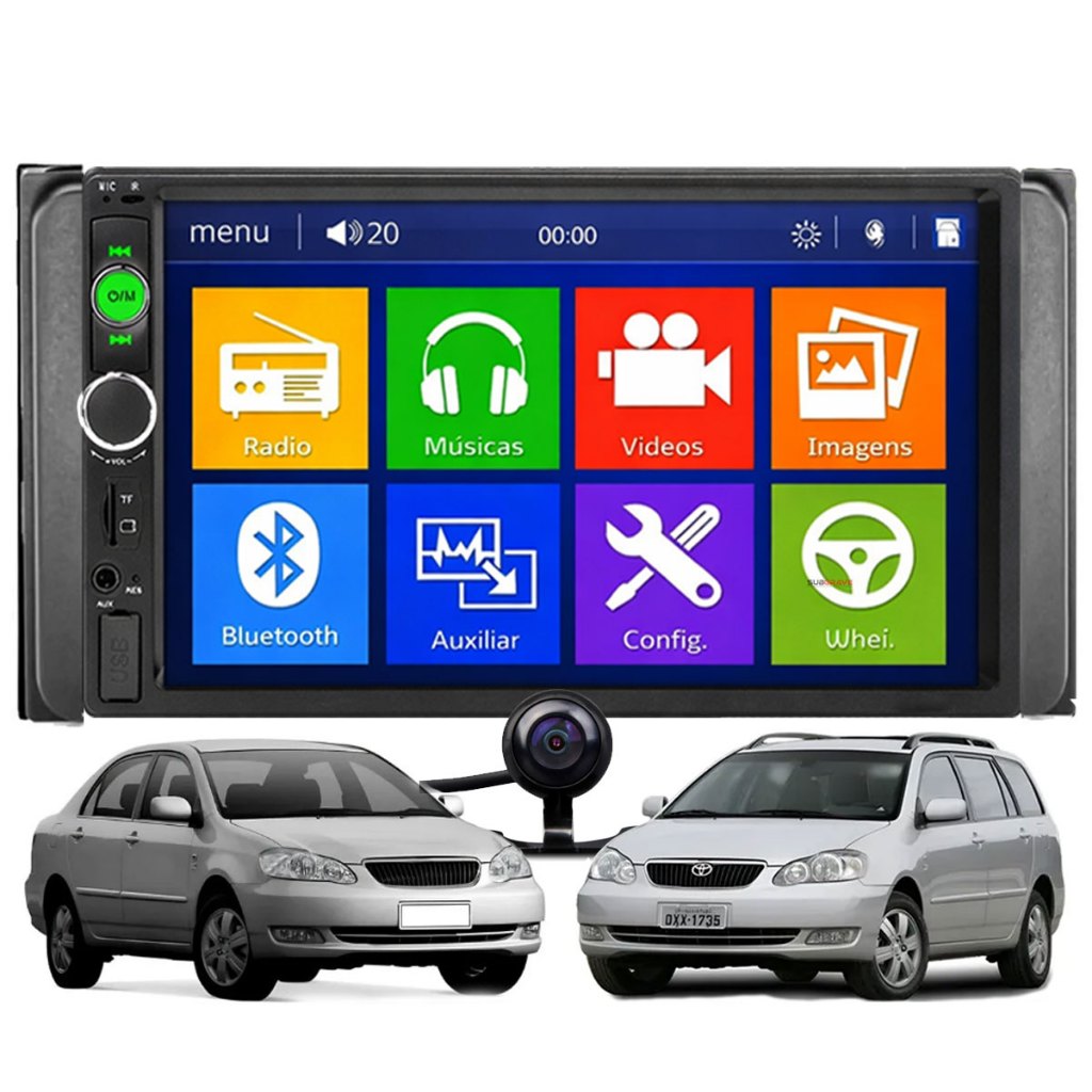 Kit Central Multimídia 7 Polegadas Toyota Corolla e Filder 2003 A 2008 Com Câmera Ré Bluetooth