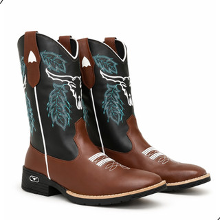Texana Masculina Cowboy Rodeio Reforçada Solado Borracha Costurada Lançamento