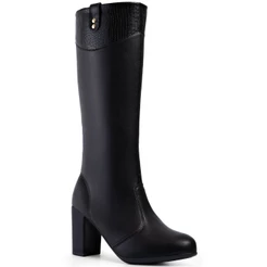 Bota Feminina Lumiss Cano Longo Salto Bloco Alto Confortável Zíper Macia Blogueira