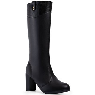 Bota Feminina Lumiss Cano Longo Salto Bloco Alto Confortável Zíper Macia Blogueira