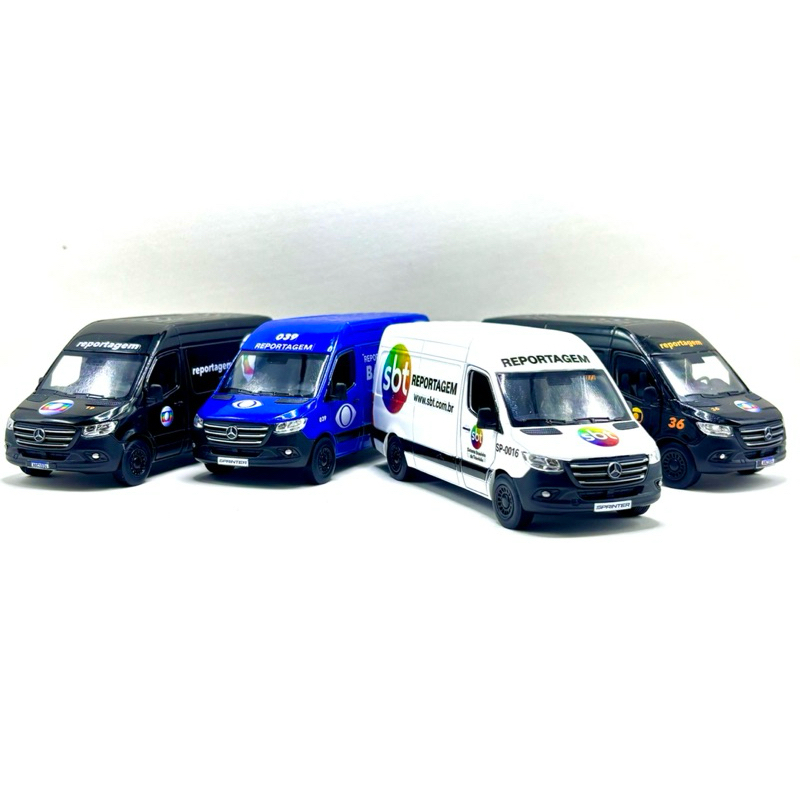 🚐 Miniaturas Mercedes-Benz Sprinter 2016 – Veículos de Reportagem TV (Escala 1:43) Versão Furgão | Kinsmart Premium