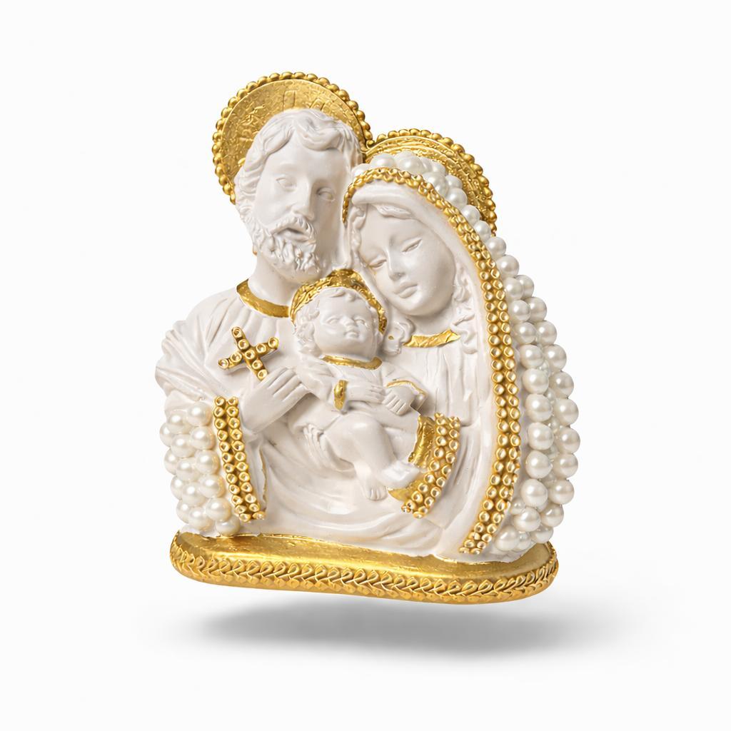 Imagem Sagrada Família Pérola e Strass de Luxo 17 cm Sacra José Maria Jesus