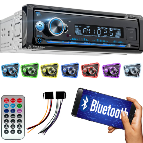 Aparelho Som Automotivo Rádio H-Tech Bluetooth USB AM FM Troca 7 Cores RGB Com Controle Remoto HT-1125