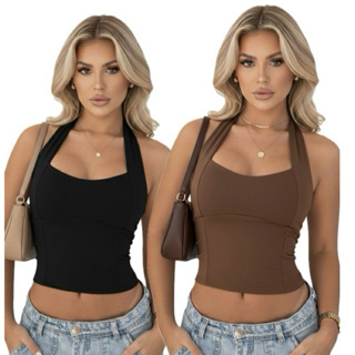 KIT 2 BLUSAS FEMININA TOP HALTER CROPPED AJUSTADO FRENTE ÚNICA COSTA NUA CASUAL MODA VERÃO 2026 em Oferta na Shopee