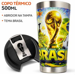 Copo Térmico Brasil 500ml Inox Tampa com Abridor Futebol Copa Cerveja Gelada Bebida Térmica Torcedor em Oferta na Shopee