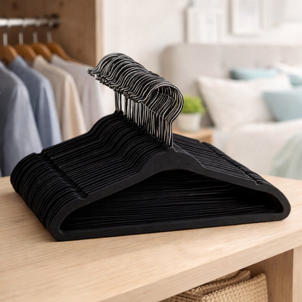 Kit 30 Cabides De Veludo Roupa Antideslizante Slim Adulto Preto