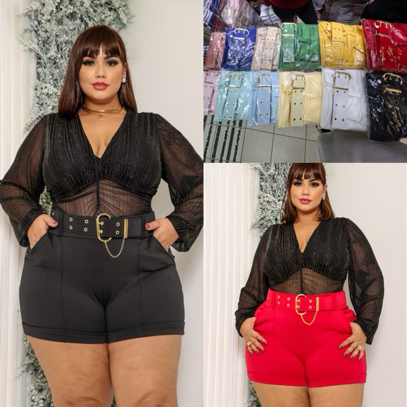 Shorts Plus Size G1 42 ao 52 Moda Balada Moda Gringa Moda Feminina Com Cinto