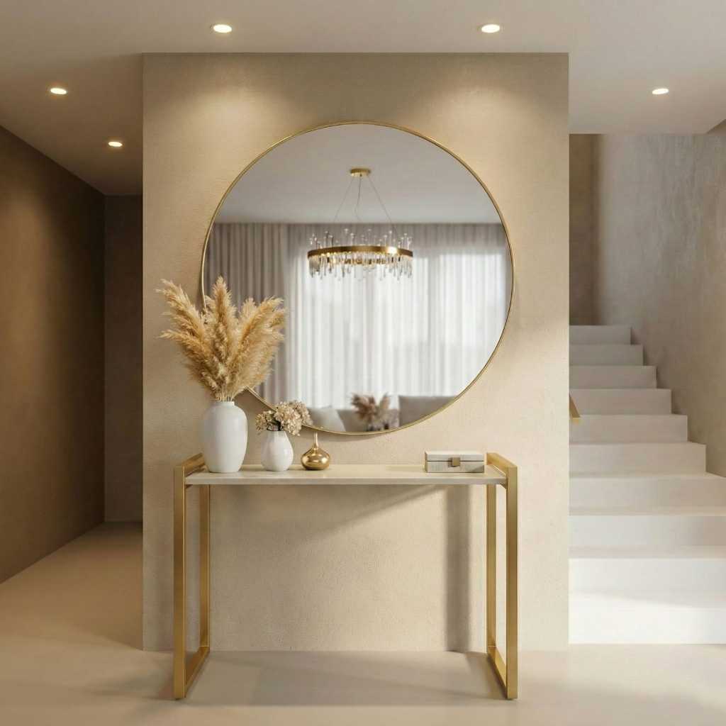 Aparador Estilo Industrial Bella 90x30x90cm – Mesa Buffet Hall Sala com Pé Dourado