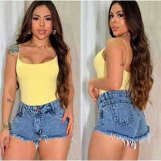 Short Jeans Feminino Cintura Alta Hot Pants Destroyed Desfiado Na Perna Cós Alto Moda Blogueira em Oferta na Shopee
