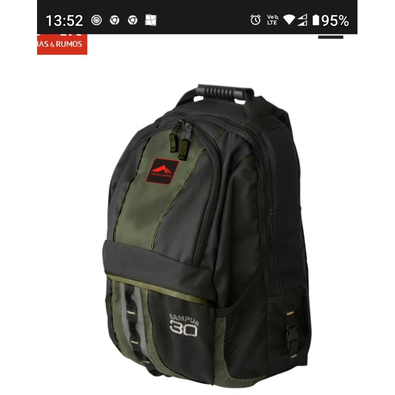Mochila Campus 30 Litros Trilhas & Rumos Trabalho Escola Cor Verde com Preto Desenho do tecido Liso/Preto