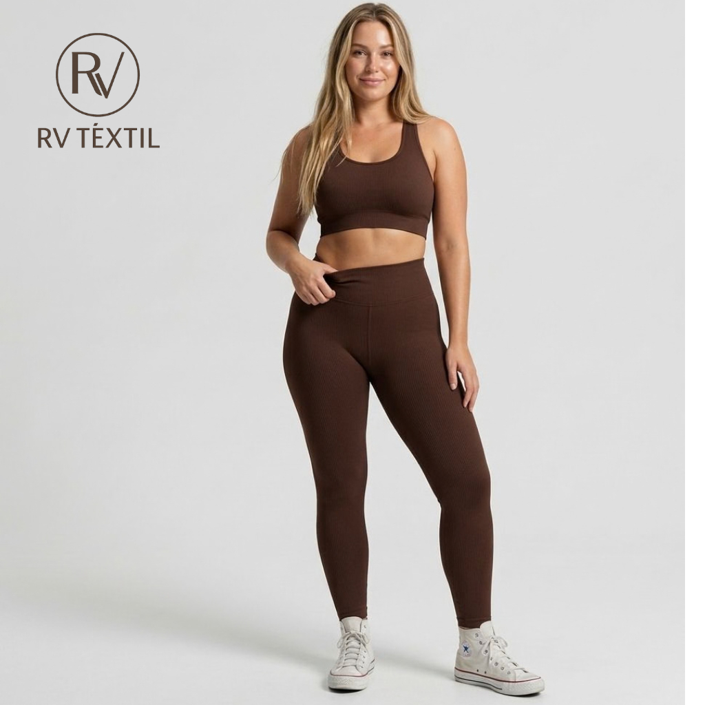 Conjunto Feminino de Academia Calça Legging + Top com Alta Compressão e Zero Transparência
