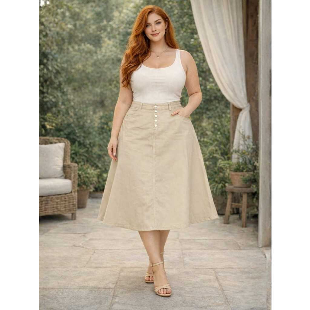 SAIA COLORIDA MIDI EVASE FEMININA PLUS SIZE DO 50 AO 60 em Oferta na Shopee