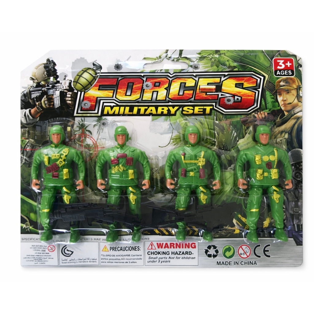 Kit 4 Soldados Brinquedo de Guerra Exército Forças Armadas Militares Verde Camuflados Guerreiros Armados