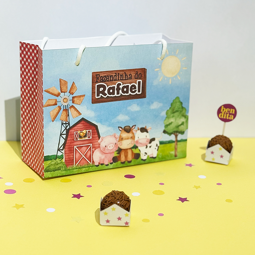 PEGUE E MONTE | Sacolinha Fazendinha Menino | Lembrancinha Caixinha Personalizada Personalizado