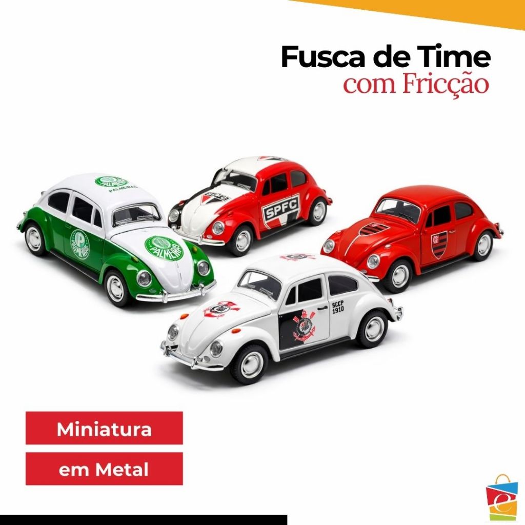 Miniatura Fusca De Time Carrinho De Fricção Em Metal Colecionável