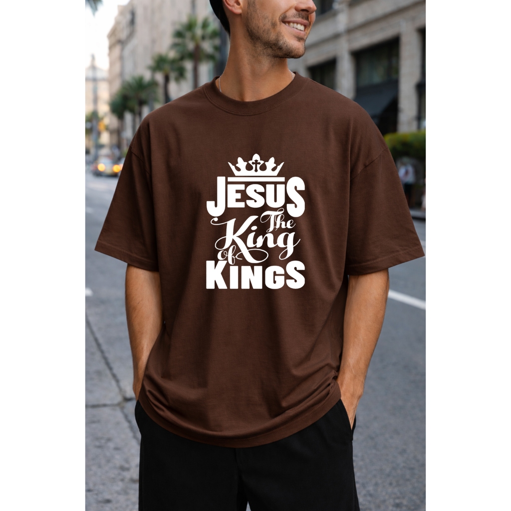 Camiseta Oversized Masculina Estampada Básica Jesus The King of The Kings o Rei dos Reis Cristão Religião  100% Algodão
