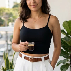 Cropped Feminino Suplex Light com Forro Alça Fina Básico Confortável Moda Feminina