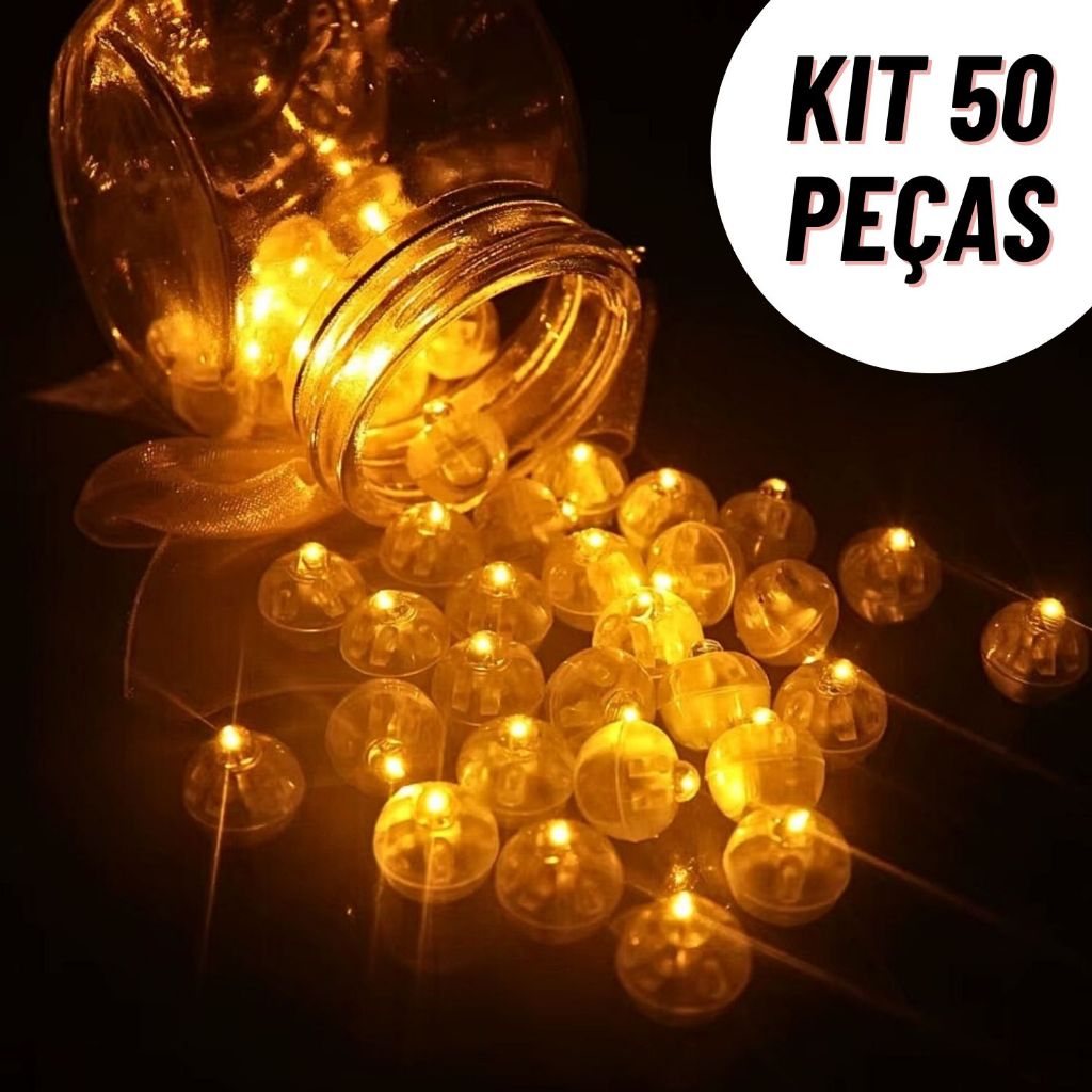 Kit 50 Pcs Luzes De Balão Individual LED Bateria Minúscula Para Lado Ou Escrivaninha Natal em Oferta na Shopee