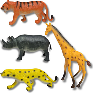 Kit 4 Animais Savana Brinquedo Borracha Girafa Rinoceronte em Oferta na Shopee