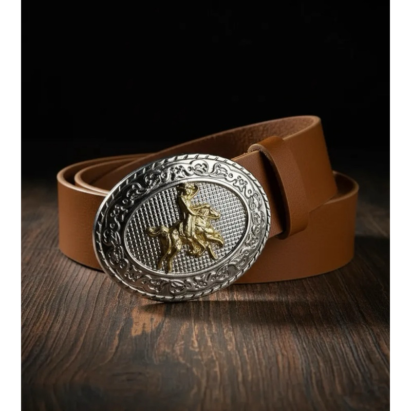 Cinto Country em Couro Sintético com Fivela Cowboy Prata Inspiração Peão de Barretos em Oferta na Shopee