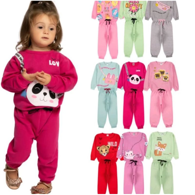 Conjunto de moletom infantil menina veste 2 anos estampa sortida
