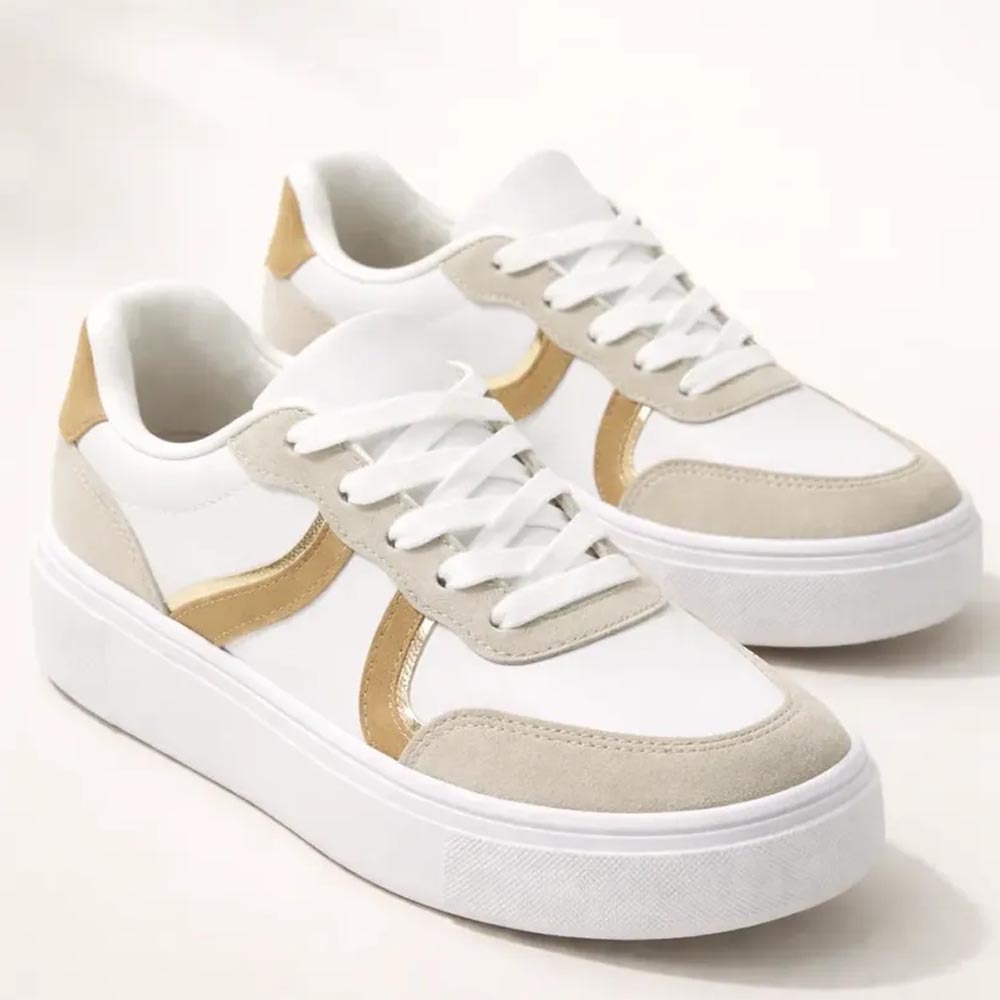 Tênis Feminino Vizzano Floather Flatform Recortes Camurça Detalhes Dourado