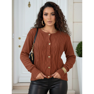 Cardigan Feminino Casaco Tricot Texturizado Botões Elegante Confortável Inverno em Oferta na Shopee