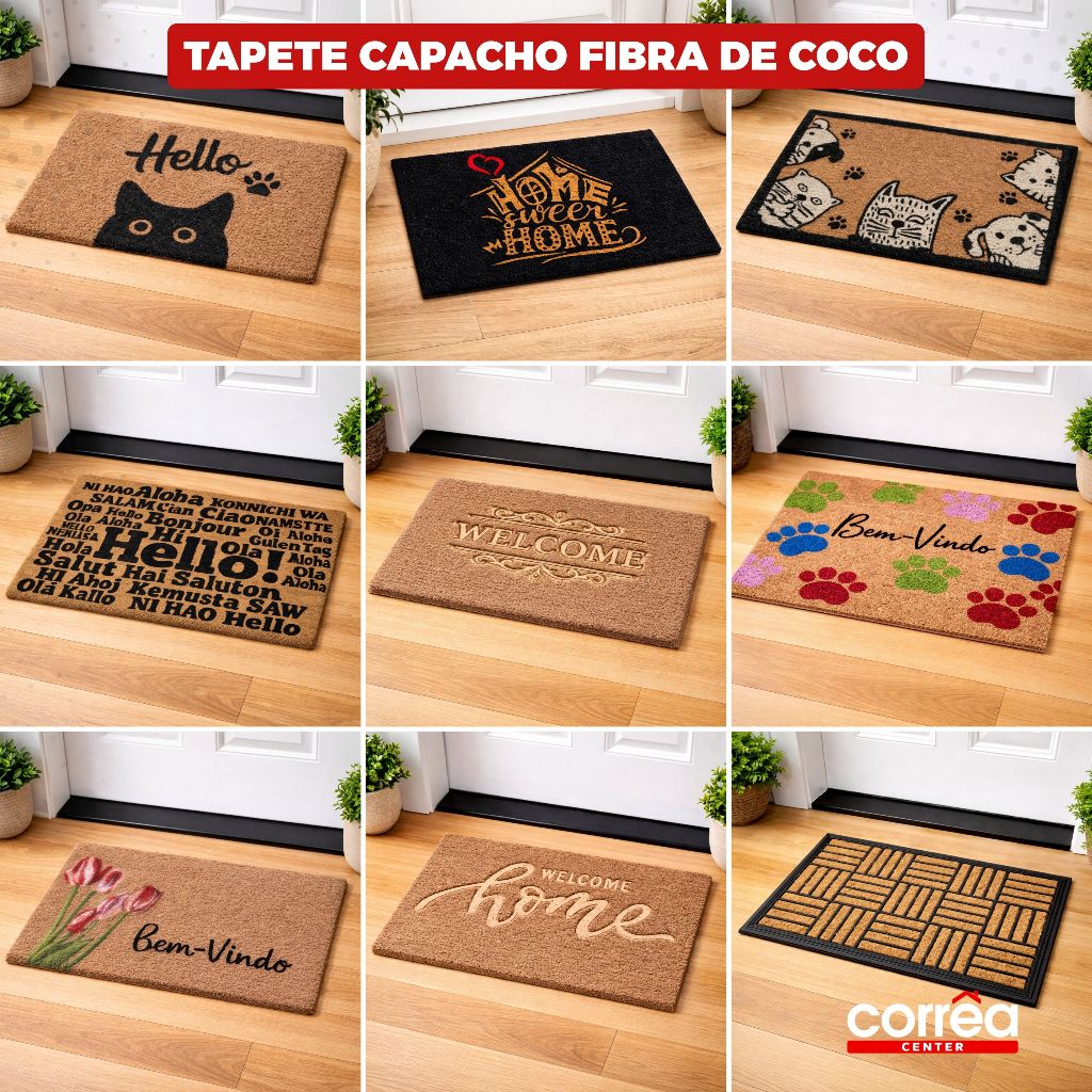 Tapete Capacho Fibra de Coco 40x60 Entrada Porta Antiderrapante – Vários Modelos