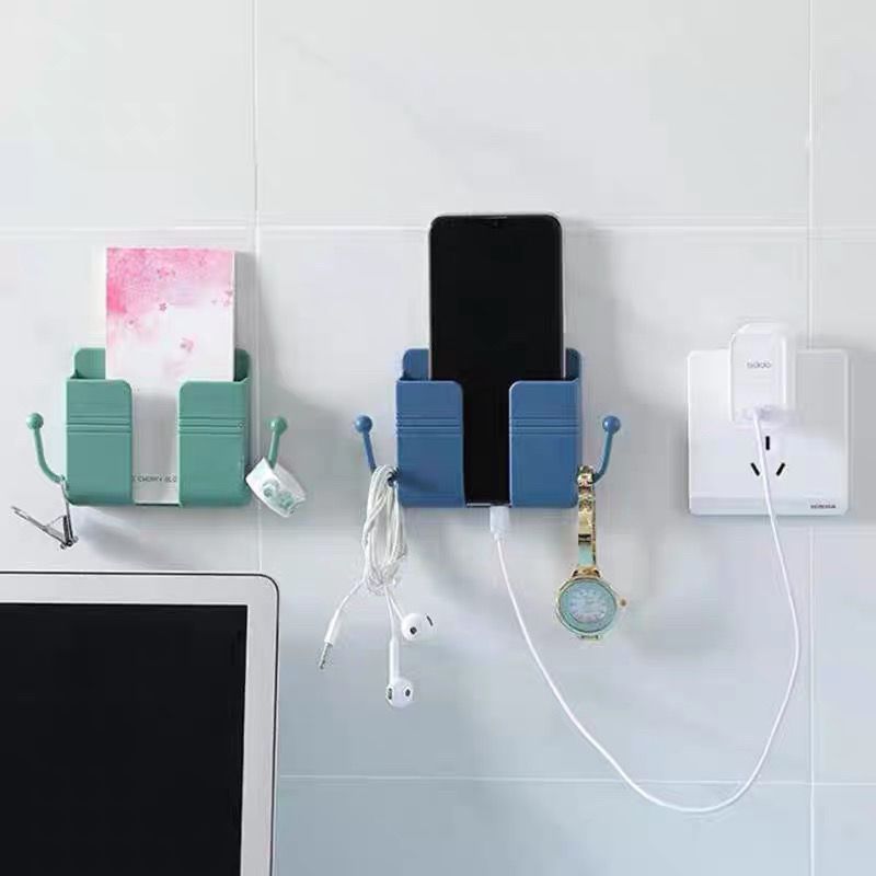 Kit Com 3 Pçs Suporte Multiuso De Parede Para Celular Controle Plástico Para Carregar Celular Com Ganchos  Cor Branca