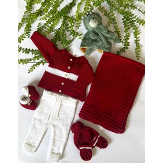 Saída Maternidade para Bebê em tricô Menino Vermelha 6 peças em Oferta na Shopee