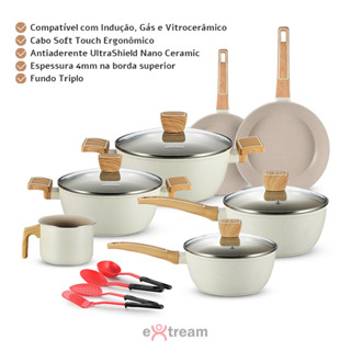 Jogo de Panelas Revestimento Ceramica Indução 11 peças Extream Alphaville Marmol Vulkano em Oferta na Shopee