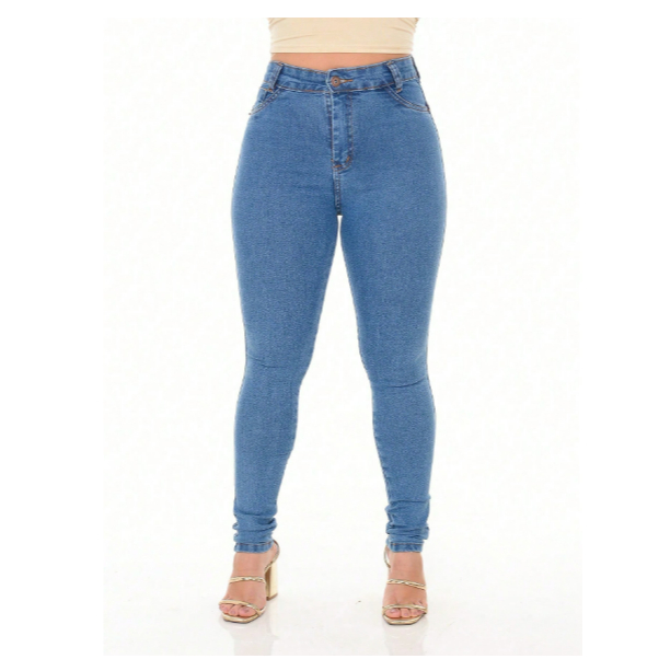 Calça Jeans Feminina Marmorizada Clássica com Estilo Básico Tradicional