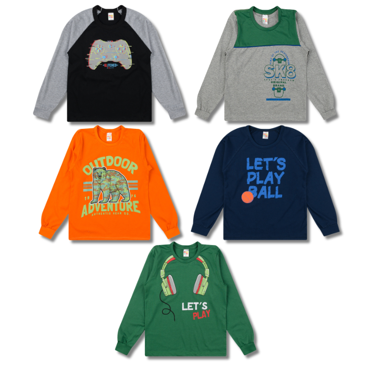 Kit Camiseta Manga Longa Sortido Masculino Juvenil - Menino Inverno Blusa Manga Comprida