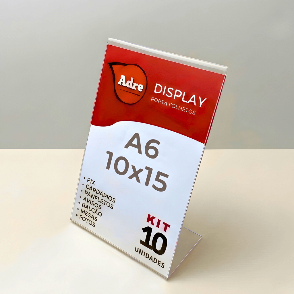 10 Suporte Displays A6 L Expositor 10x15 Acrílico (PS) Placa pix Aviso Mesa Balcao Cardapio Licenças em Oferta na Shopee