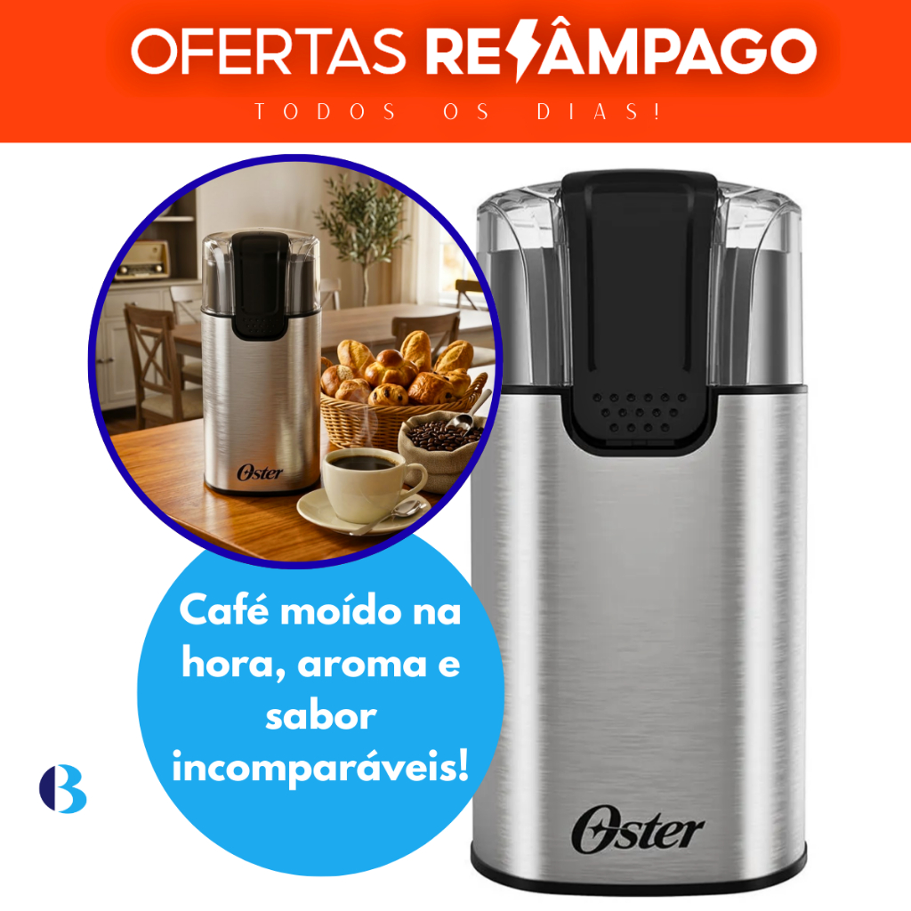 Imagem Moedor De Café Elétrico Em Inox Compacto Oster 150W 127V 60g – Prepare Café Fresco E Moído Na Hora!