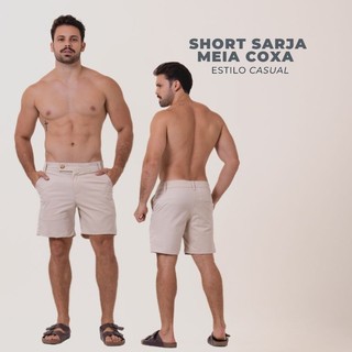 Short Meia Coxa Masculina Alfaiataria Sarja Brim Sport Fino Bolso Embutido Casual Premiun Social ...