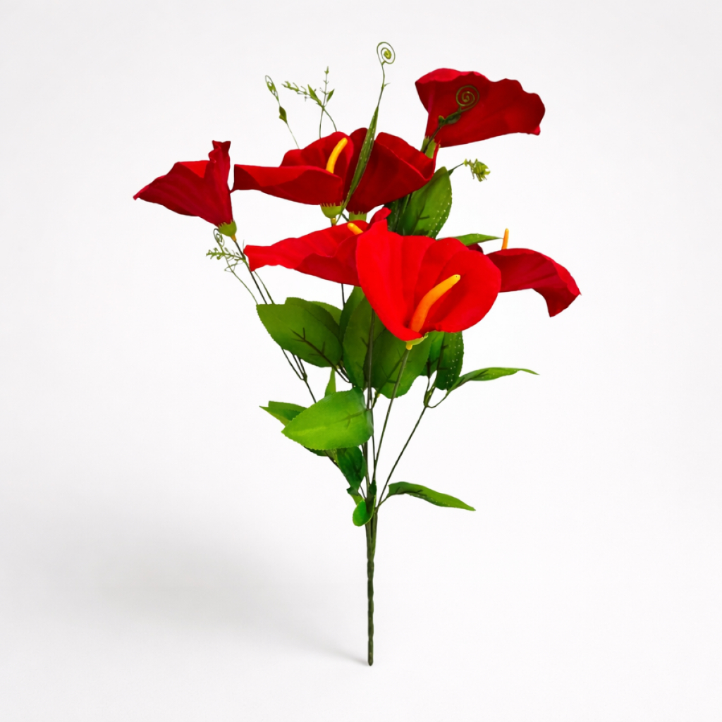 Buquê de Antúrio Artificial 7 Flores 43cm Flor Artificial Realista Arranjo Decorativo para Vaso e Mesa