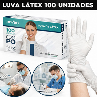Luva de Látex Descartável Com Pó 100 Unidades Alta Resistência Uso Profissional em Oferta na Shopee