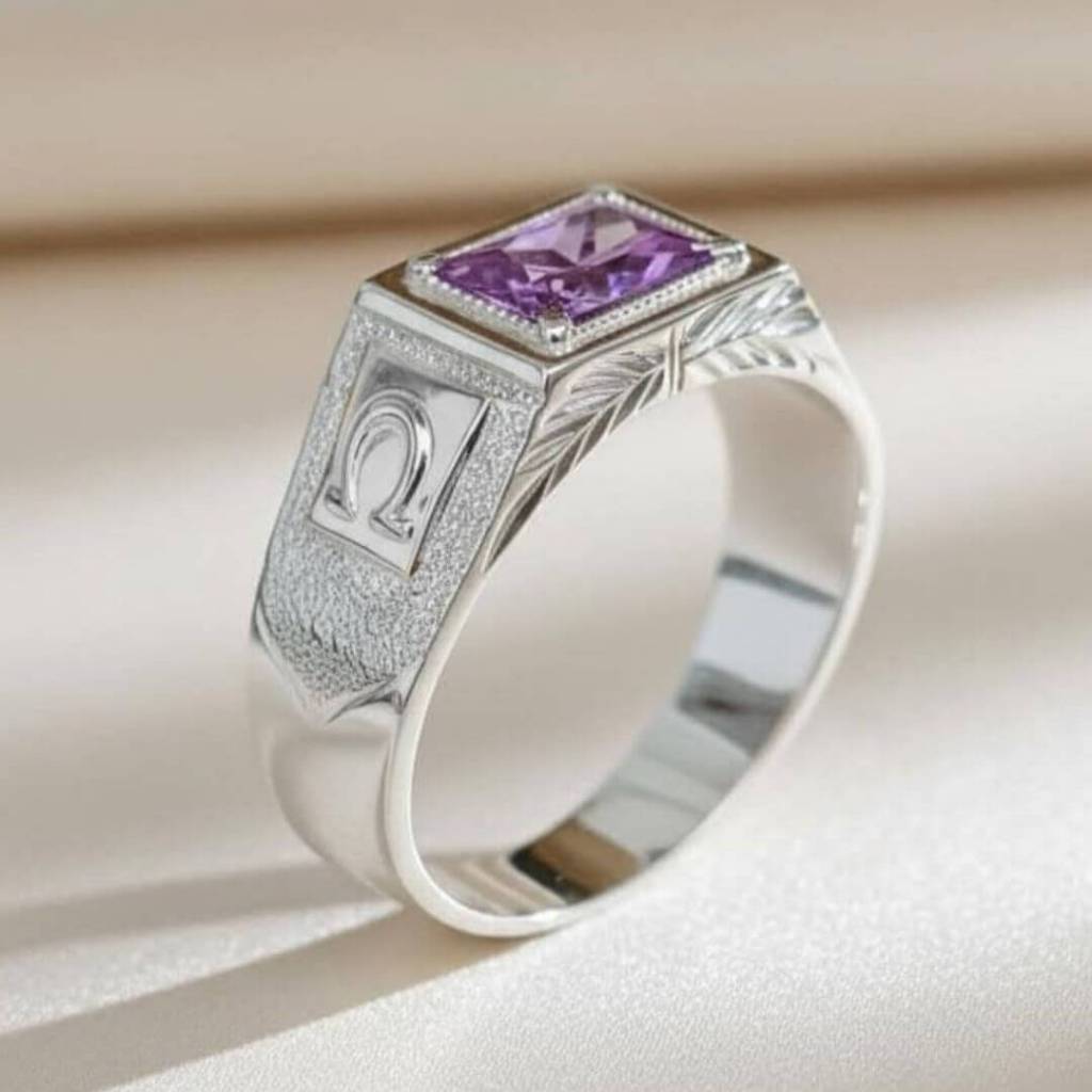Anel Formatura Teologia Masculino Prata 950 Pedra 6x8 mm zk136fpr