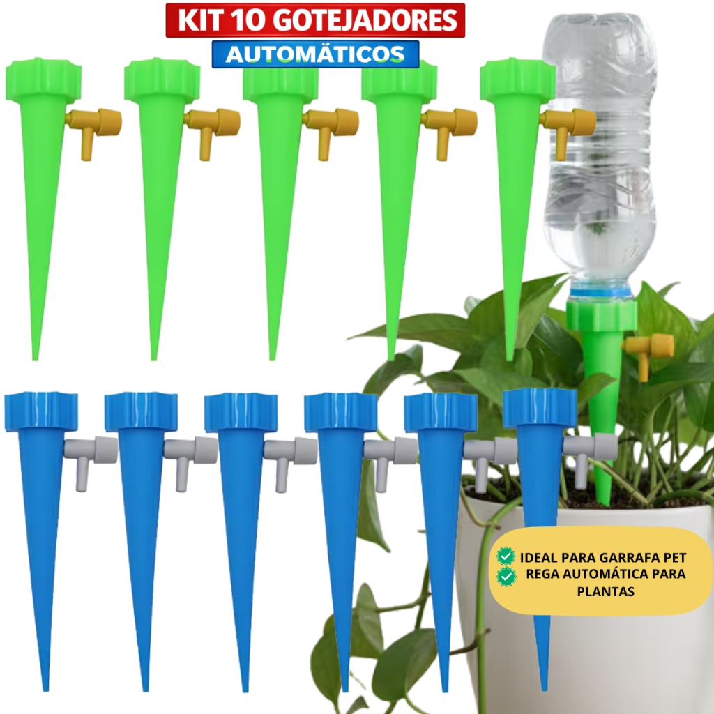 Kit Com 10 Gotejador Irrigador Acoplável Em Garrafa Pet Jardim Dosador Vaso