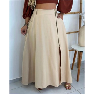 Saia Longa Alfaiataria Social com Bolso e Ziper na Lateral Tendência Inverno Lançamento P081 em Oferta na Shopee