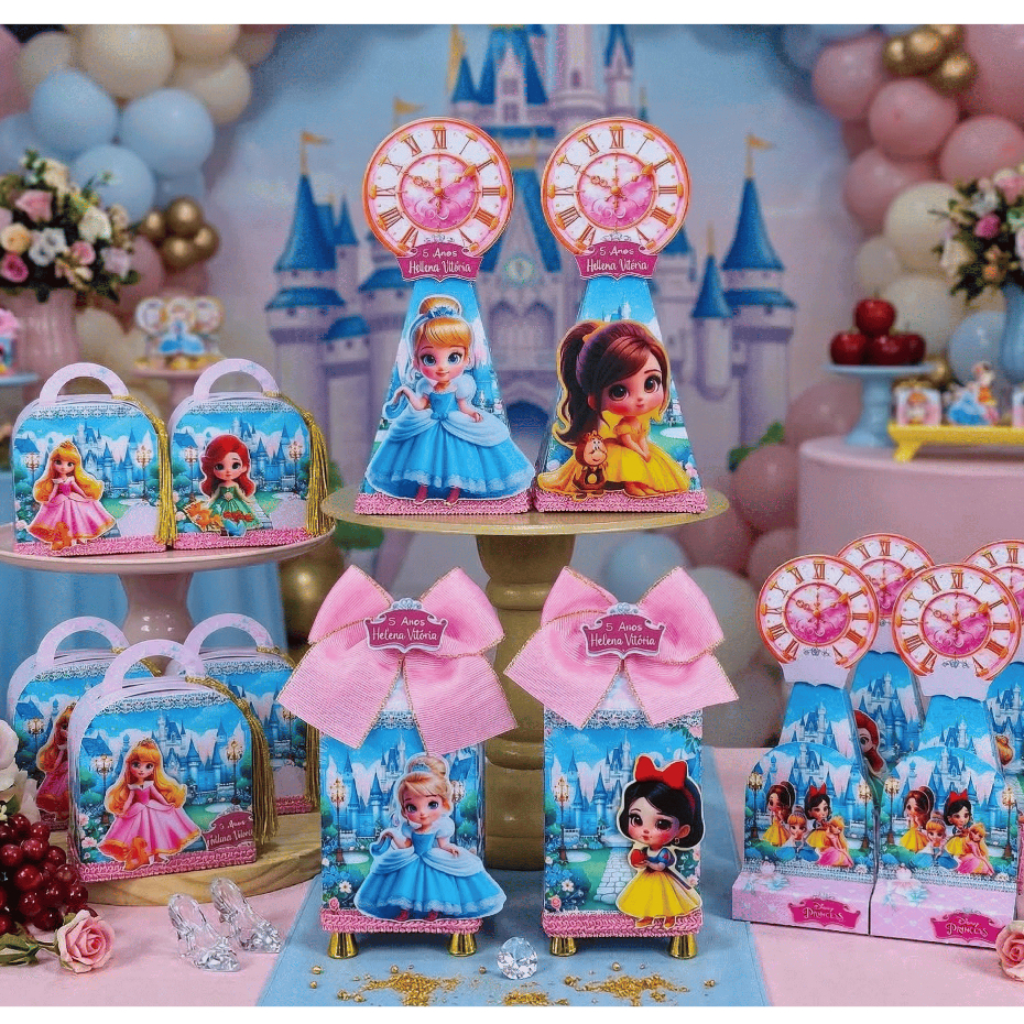 Kit 40 Personalizados Princesas Cute Baby - Caixinha Lembrancinha Aniversário 3D