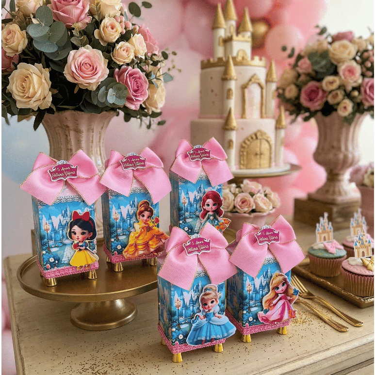 Caixa Milk Princesas Baby Cute: Lembrancinha Personalizada Aniversário 3D