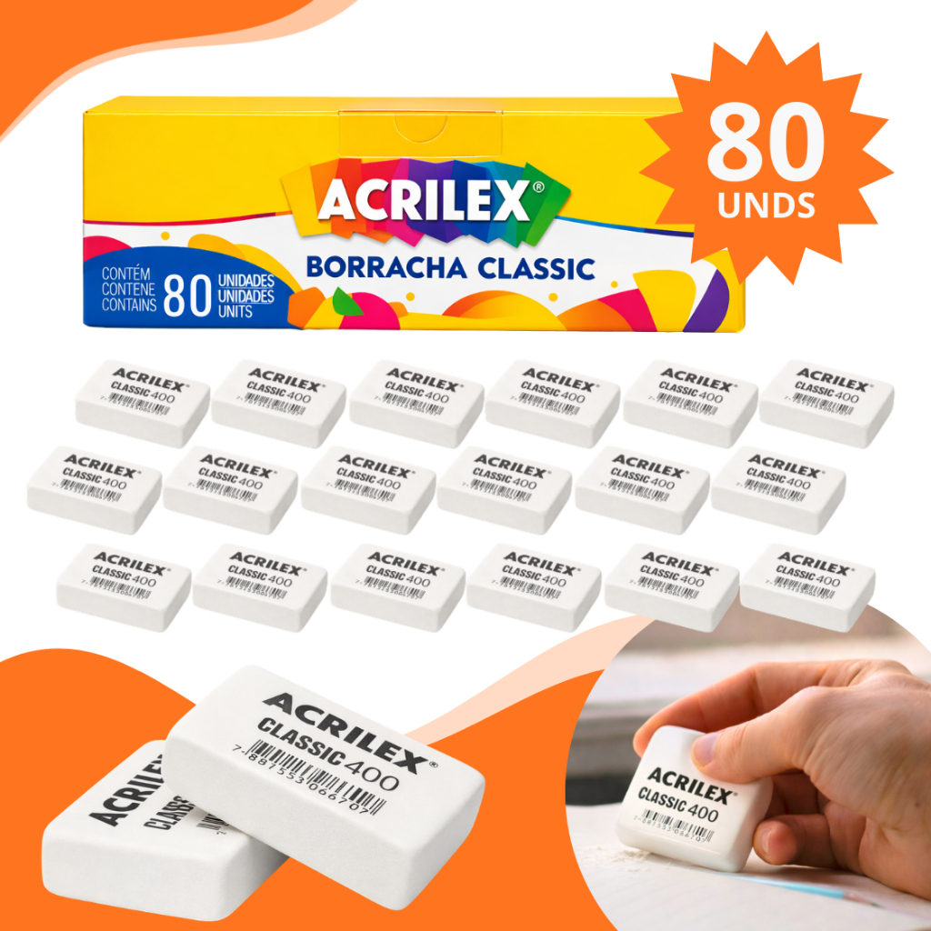 Kit 40/80 Borrachas Branca Material Escolar Escritório Caixa Não Tóxica Livre de Plástico em Oferta na Shopee