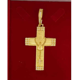 Pingente Moeda Antiga Cruz Crucifixo Grande em Alto Relevo Com Cruz Nossa Senhora Cor Identica Ouro