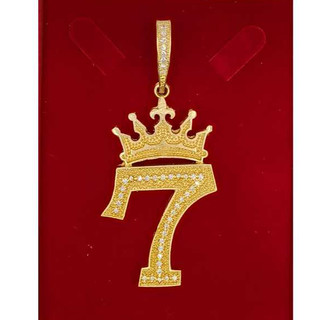 Pingente Sete 7 Coroa Sorte Moeda Antiga Cor Identica Ouro Acabamento Premium Cravejado Zirconia
