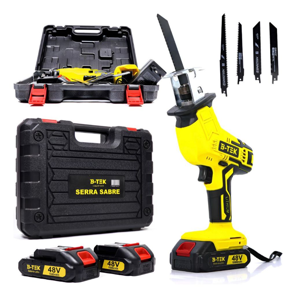 Serra Sabre Serrote Elétrico 2 Baterias 48v Profissional Com Maleta e 4 Serras B-TEK - Bivolt em Oferta na Shopee