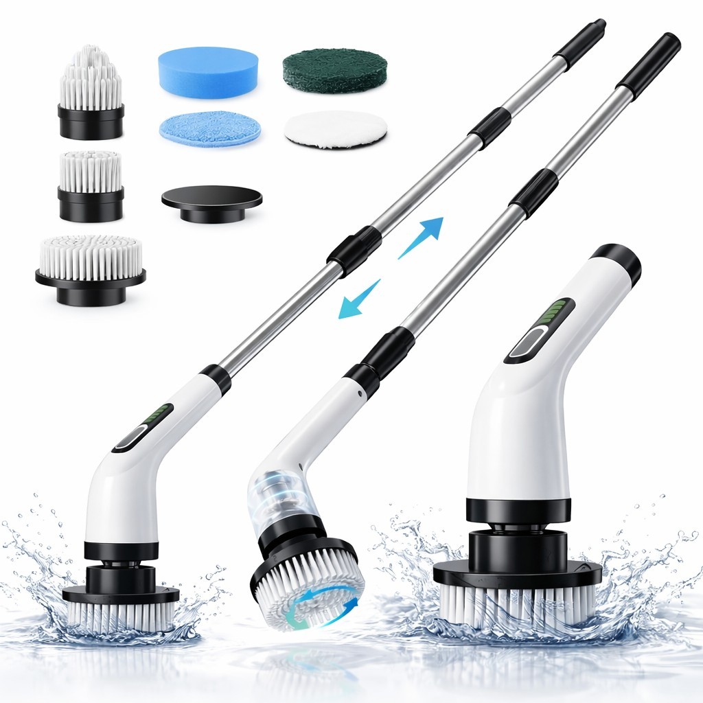 Escova Elétrica de Limpeza 9 em 1 Recarregável com Cabo Ajustável Escova Giratória para Banheiro Cozinha Piso em Oferta na Shopee