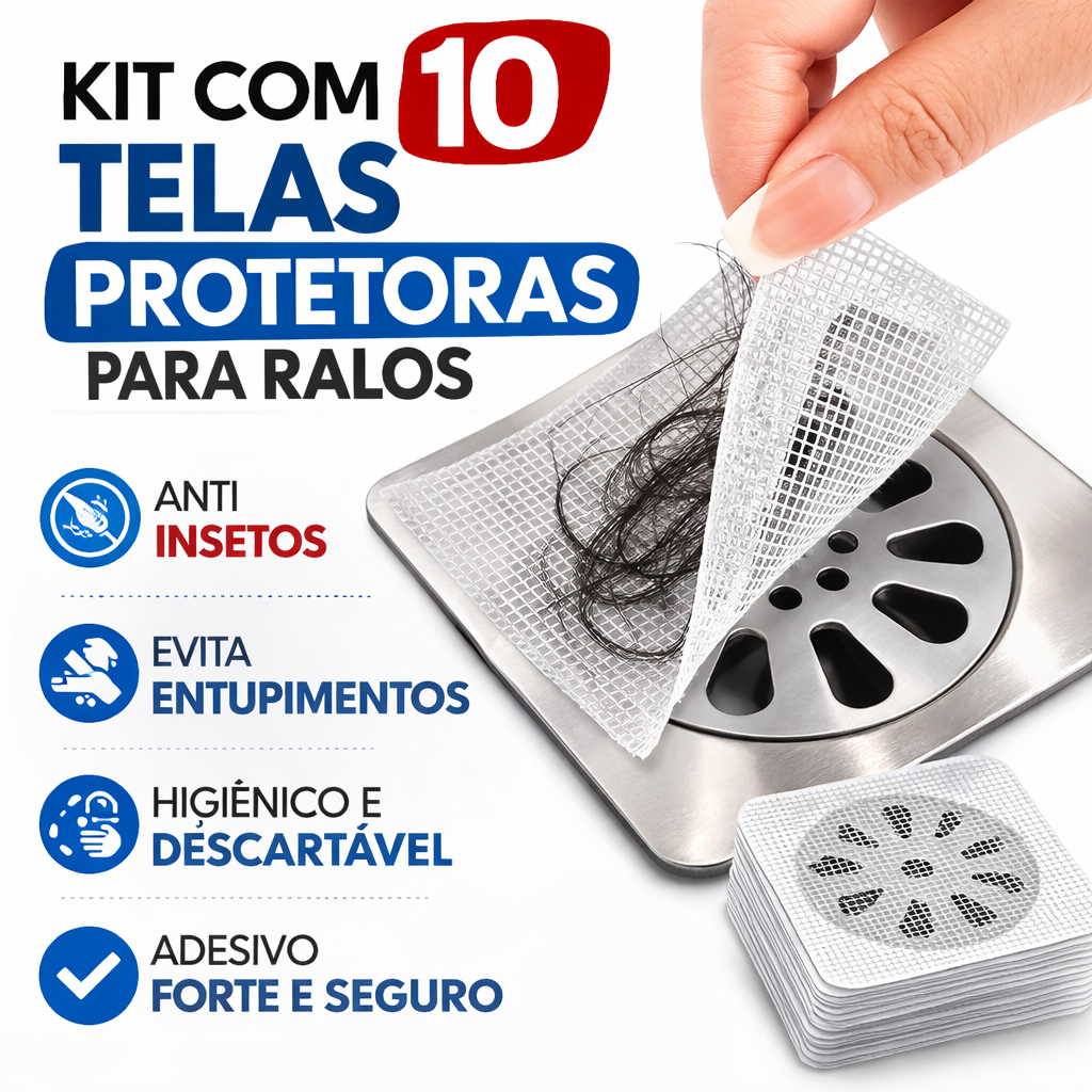 Tela Protetora para Ralo Kit 10 Unidades Adesiva Anti Entupimento Cabelo Banheiro Cozinha Filtro Ralo